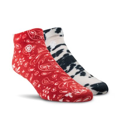 Women's Pony Print Ankle Socks 2 Pair Multi Color Pack in Black/Red, Size: Medium Regular by Ariat