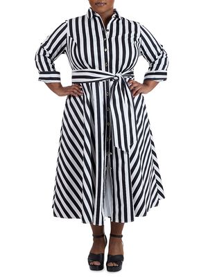 Women's Poplin Shirtdress Awning Stripe - Black White - Size 14