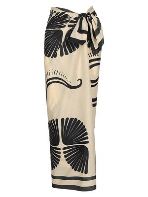 Women's Port Maria Kené Abstract Cotton Sarong - Ecru Black