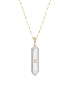 Women's Power Crystals 14K Yellow Gold, Rock Crystal, & Diamond Pendant Necklace - Crystal - Size 18 - Crystal - Size 18