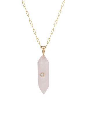 Women's Power Crystals 14K Yellow Gold, Rose Quartz, & Diamond Pendant Necklace - Rose Quartz - Size 18 - Rose Quartz - Size 18