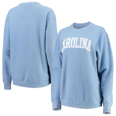 Women's Pressbox Carolina Blue North Carolina Tar Heels Comfy Cord Vintage Wash Basic Arch Pullover Sweatshirt in Light Blue
