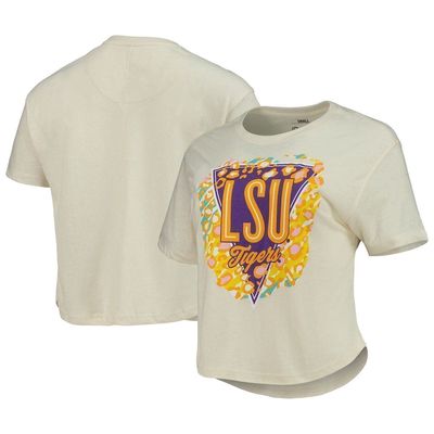 Women's Pressbox Cream LSU Tigers Taylor Animal Print Cropped T-Shirt