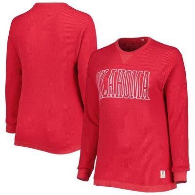 Women's Pressbox Crimson Oklahoma Sooners Surf Plus Size Southlawn Waffle-Knit Thermal Tri-Blend Long Sleeve T-Shirt