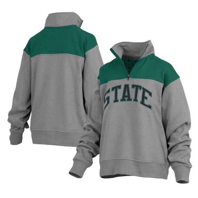 Women's Pressbox Gray Michigan State Spartans Avon Fleece Quarter-Zip Jacket