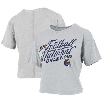Women's Pressbox Gray Michigan Wolverines College Football Playoff 2023 National Champions Vintage Waist-Length T-Shirt