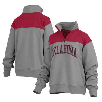 Women's Pressbox Gray Oklahoma Sooners Avon Fleece Quarter-Zip Jacket