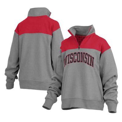 Women's Pressbox Gray Wisconsin Badgers Avon Fleece Quarter-Zip Jacket