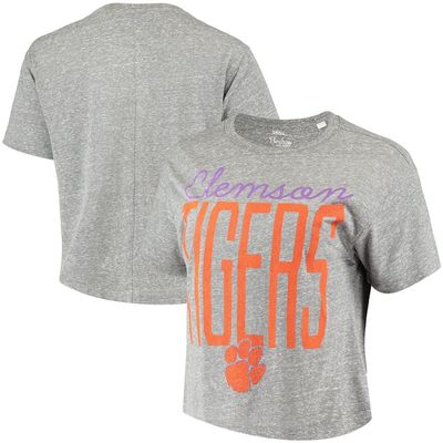 Women's Pressbox Heathered Gray Clemson Tigers Sanibel Knobi Crop T-Shirt in Heather Gray