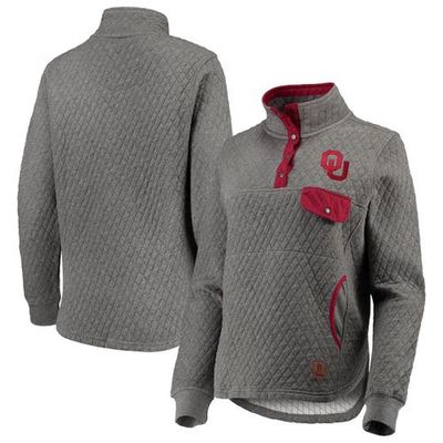 Women's Pressbox Heathered Gray/Crimson Oklahoma Sooners Magnum Quilted Quarter-Snap Pullover Jacket in Heather Gray