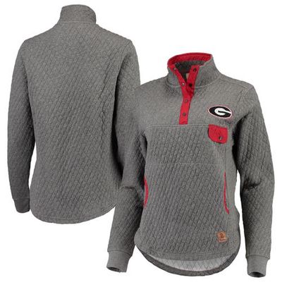 Women's Pressbox Heathered Gray/Red Georgia Bulldogs Magnum Quilted Quarter-Snap Pullover Jacket in Heather Gray
