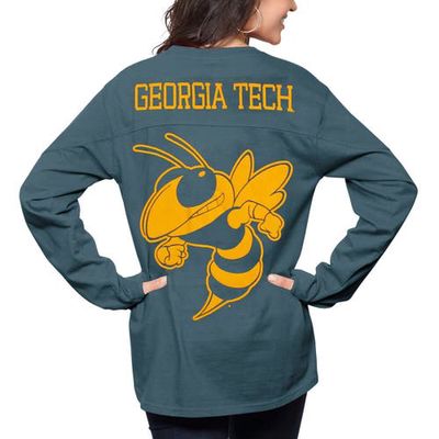 Women's Pressbox Navy GA Tech Yellow Jackets The Big Shirt Oversized Long Sleeve T-Shirt in Denim