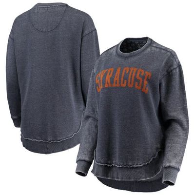 Women's Pressbox Navy Syracuse Orange Vintage Wash Pullover Sweatshirt