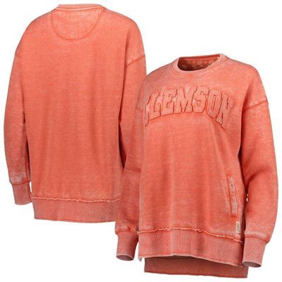 Women's Pressbox Orange Clemson Tigers Marniville Vintage Wash Pullover Sweatshirt