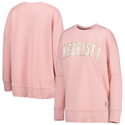 Women's Pressbox Pink Nebraska Huskers La Jolla Fleece Pullover Sweatshirt