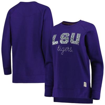 Women's Pressbox Purple LSU Tigers Steamboat Animal Print Raglan Pullover Sweatshirt