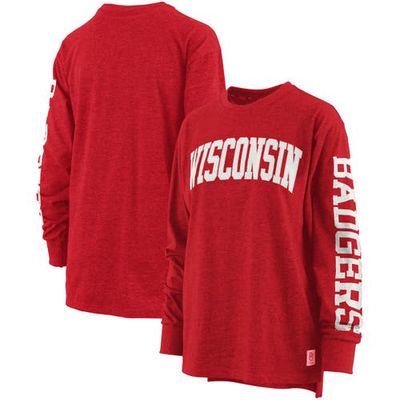 Women's Pressbox Red Wisconsin Badgers Plus Size Two-Hit Canyon Long Sleeve T-Shirt