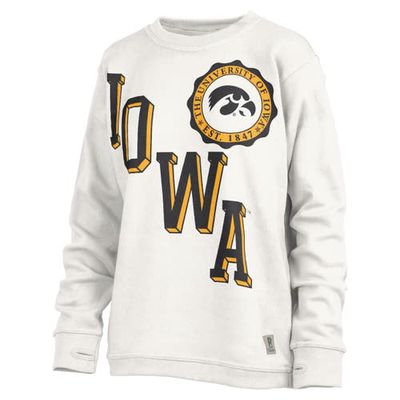 Women's Pressbox White Iowa Hawkeyes Shoreline Sundown Pullover Sweatshirt