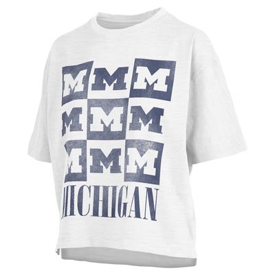 Women's Pressbox White Michigan Wolverines Motley Crew Andy Waist Length Oversized T-Shirt