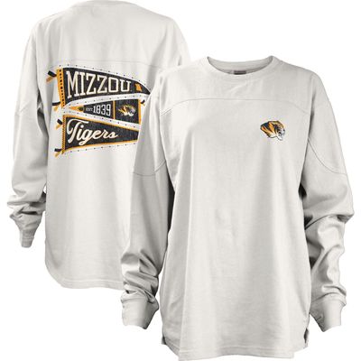 Women's Pressbox White Missouri Tigers Pennant Stack Oversized Long Sleeve T-Shirt