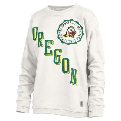 Women's Pressbox White Oregon Ducks Shoreline Sundown Pullover Sweatshirt