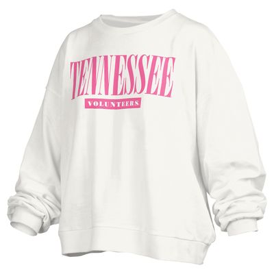 Women's Pressbox White Tennessee Volunteers Sutton Janise Waist Length Oversized Pullover Sweatshirt