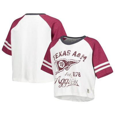 Women's Pressbox White Texas A & M Aggies Melange Beaumont Cropped Raglan T-Shirt