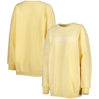 Women's Pressbox Yellow Tennessee Volunteers Comfy Cord Bar Print Pullover Sweatshirt
