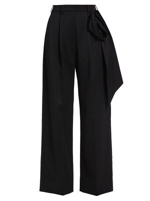 Women's Pressed Rose Wool-Blend Straight-Leg Trousers - Black - Size 2