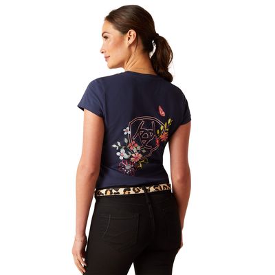 Women's Pretty Shield T-Shirt in Navy Cotton