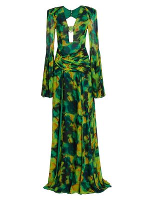 Women's Printed Chiffon Maxi Dress - Green - Size 0 - Green - Size 0