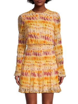 Women's Printed Crinkled Silk Chiffon Minidress - Ombre - Size 6