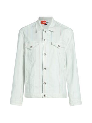 Women's Printed Stretch Denim Jacket - White Pinstripe - Size XS