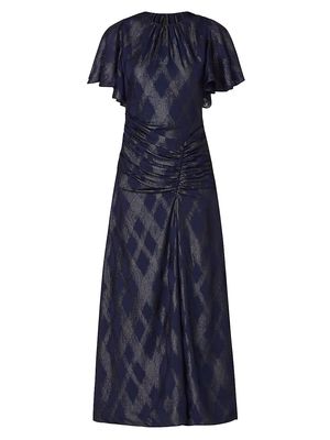 Women's Prisma Ruched Plaid Maxi Dress - Navy - Size 2