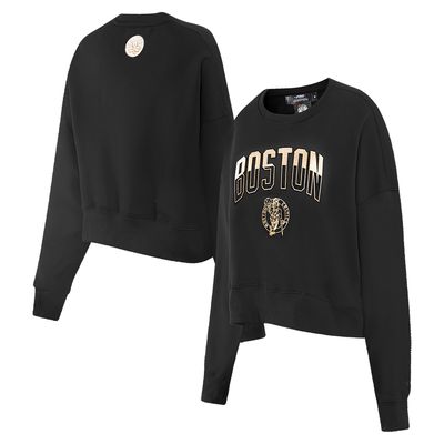 Women's Pro Standard Black Boston Celtics Glam Cropped Pullover Sweatshirt