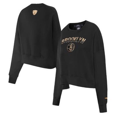 Women's Pro Standard Black Brooklyn Nets Glam Cropped Pullover Sweatshirt