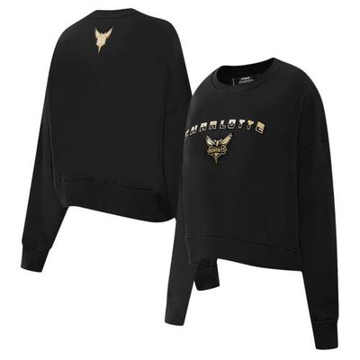Women's Pro Standard Black Charlotte Hornets Glam Cropped Pullover Sweatshirt