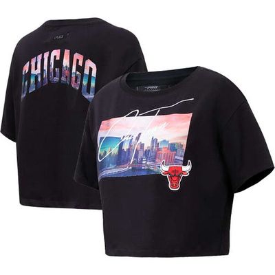 Women's Pro Standard Black Chicago Bulls Cityscape Crop Boxy T-Shirt