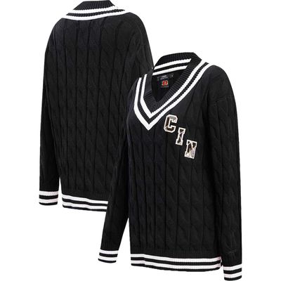 Women's Pro Standard Black Cincinnati Bengals Prep V-Neck Pullover Sweater