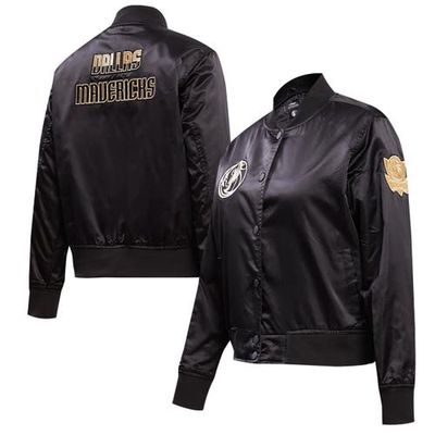 Women's Pro Standard Black Dallas Mavericks Glam Satin Full-Snap Varsity Jacket
