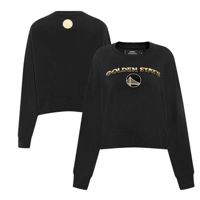 Women's Pro Standard Black Golden State Warriors Glam Cropped Pullover Sweatshirt