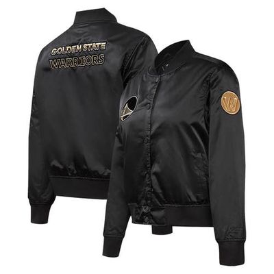 Women's Pro Standard Black Golden State Warriors Glam Satin Full-Snap Varsity Jacket