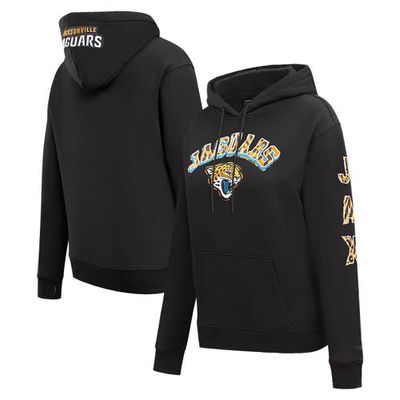 Women's Pro Standard Black Jacksonville Jaguars Animal Print Fleece Pullover Hoodie