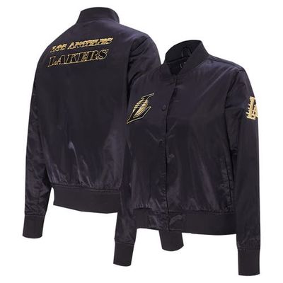Women's Pro Standard Black Los Angeles Lakers Glam Satin Full-Snap Varsity Jacket