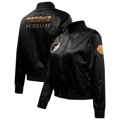 Women's Pro Standard Black Memphis Grizzlies Glam Satin Full-Snap Varsity Jacket