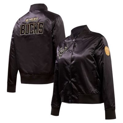Women's Pro Standard Black Milwaukee Bucks Glam Satin Full-Snap Varsity Jacket