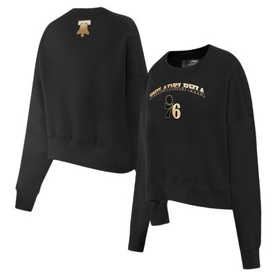 Women's Pro Standard Black Philadelphia 76ers Glam Cropped Pullover Sweatshirt