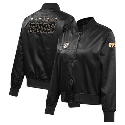 Women's Pro Standard Black Phoenix Suns Glam Satin Full-Snap Varsity Jacket
