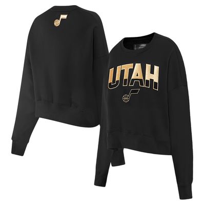 Women's Pro Standard Black Utah Jazz Glam Cropped Pullover Sweatshirt