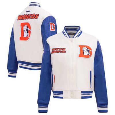 Women's Pro Standard Cream Denver Broncos Retro Classic Vintage Full-Zip Varsity Jacket